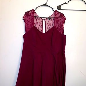 Red dress with heart shaped neck line.